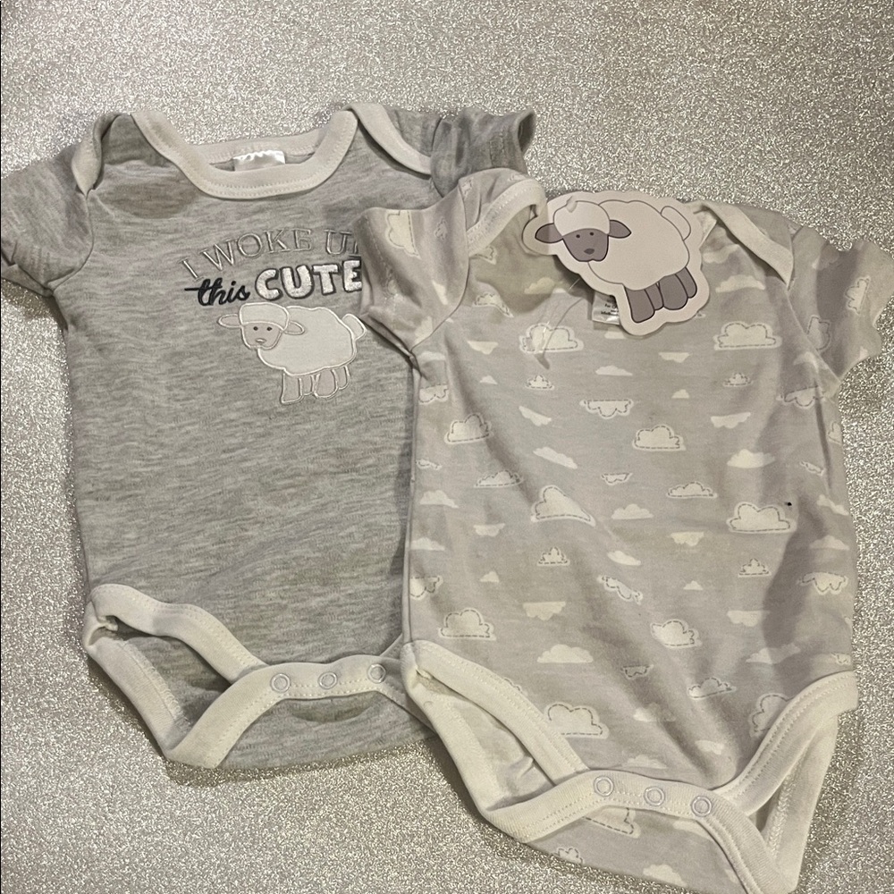 Charming Gray Sheep Print Baby Bodysuits